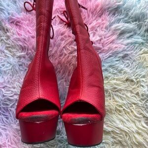 PLEASER Red Ankle Lace Up Back 6” Size 7 Heels